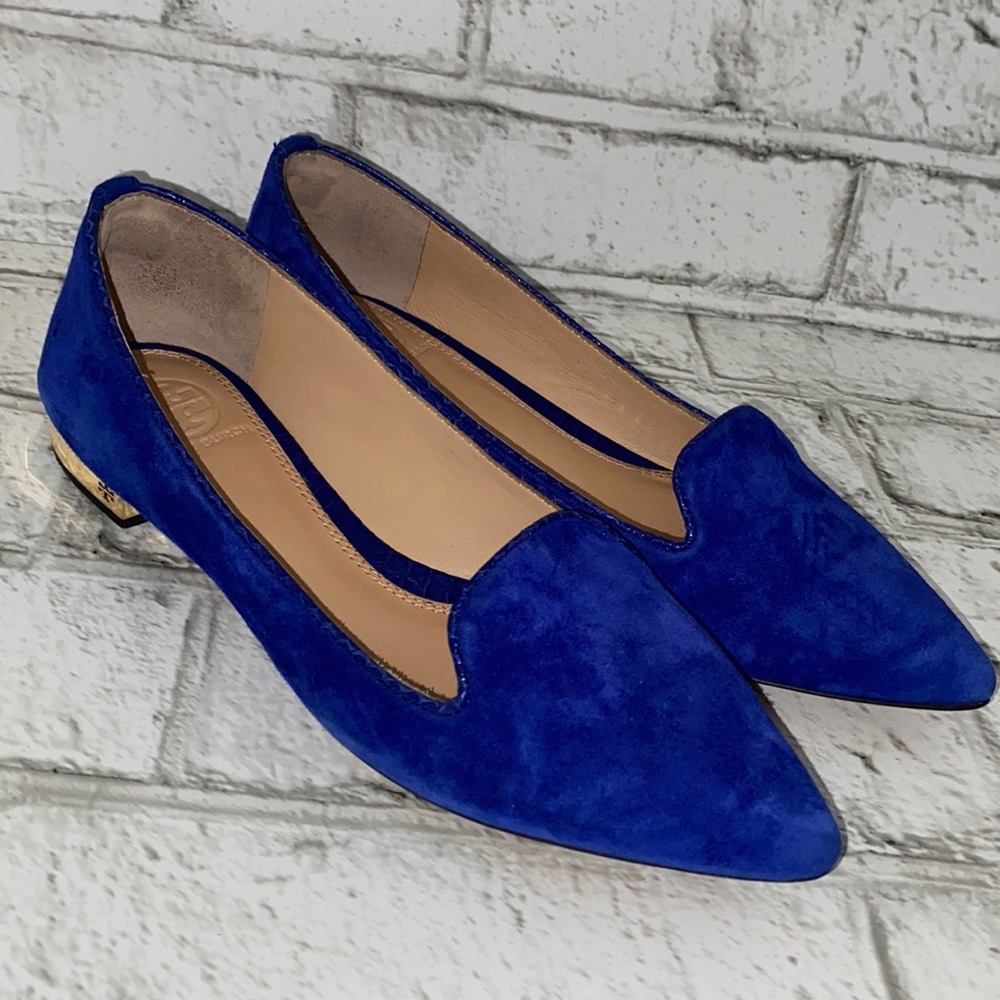 Tory Burch Connely Smoking Slipper Blue Suede Flats size 5 EUC